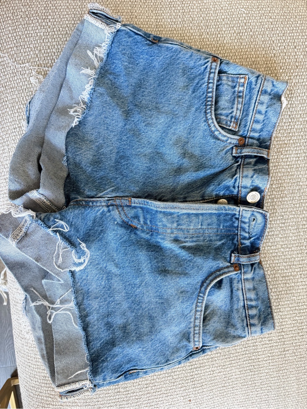 Reformation Light Blue Distressed Denim Shorts